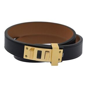 HERMES Kelly Leather Bracelet Alloy Plated-12.5g X SI 010 Gold X Black Present